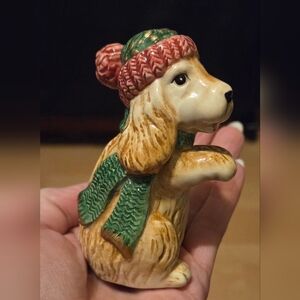 Fitz & Floyd Holiday Winter Cap Scarf Salt Or Pepper Shaker Cocker Spaniel Pup
